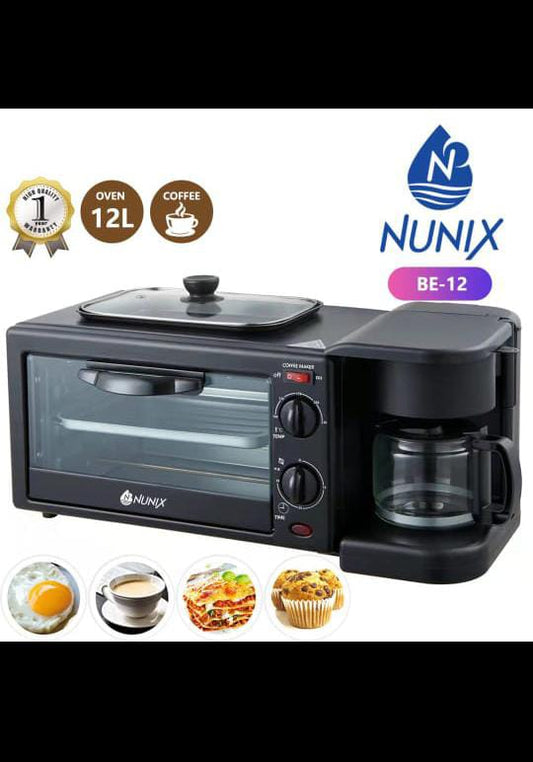 Nunix BE-12 – 3-in-1 Breakfast Maker (Oven • Coffee Maker • Grill)