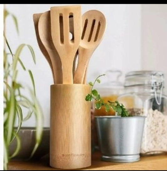 Wooden Kitchen Utensil Set with Holder