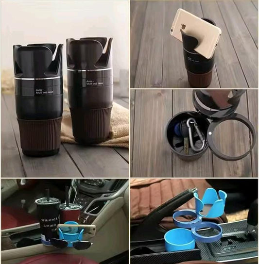 Adjustable 5-in-1 Multifunction Rotating Car Cup Holder – Black