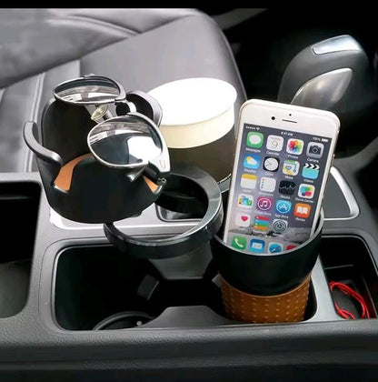 Adjustable 5-in-1 Multifunction Rotating Car Cup Holder – Black