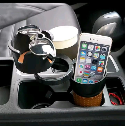 Adjustable 5-in-1 Multifunction Rotating Car Cup Holder – Black