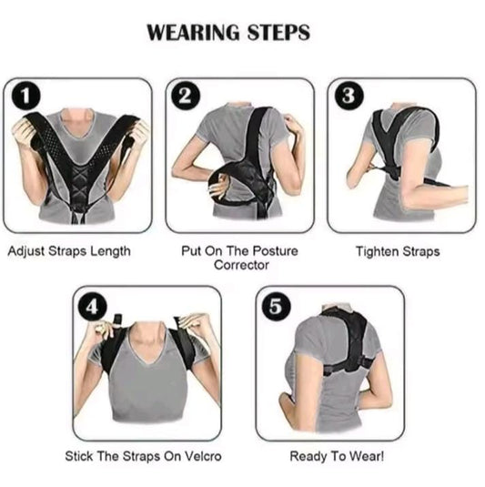 Adjustable Back Shoulder Posture Corrector Belt – Black