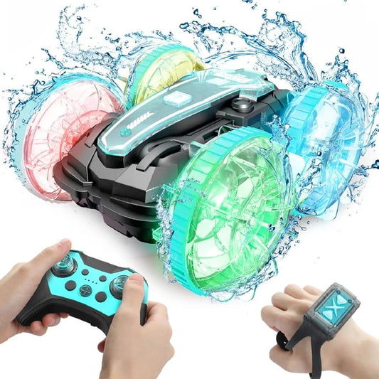 Amphibious RC Stunt Car with LED Lights & Dual Control