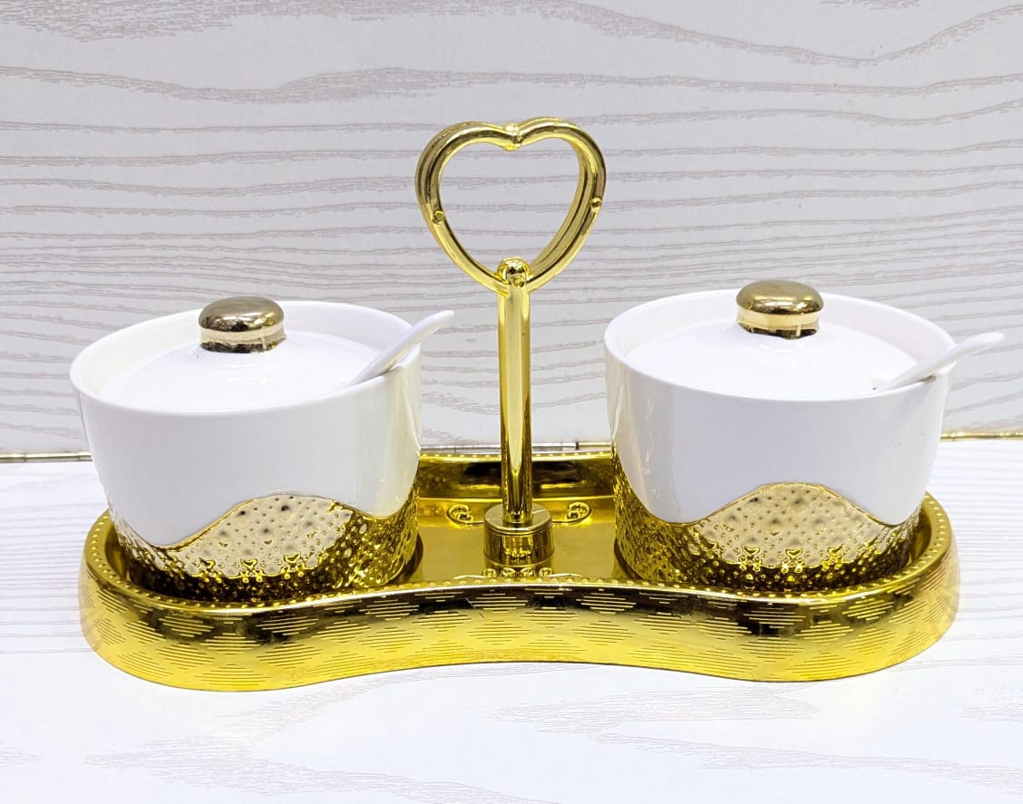 2pcs Ceramic Sugar Dishes with Golden Stand