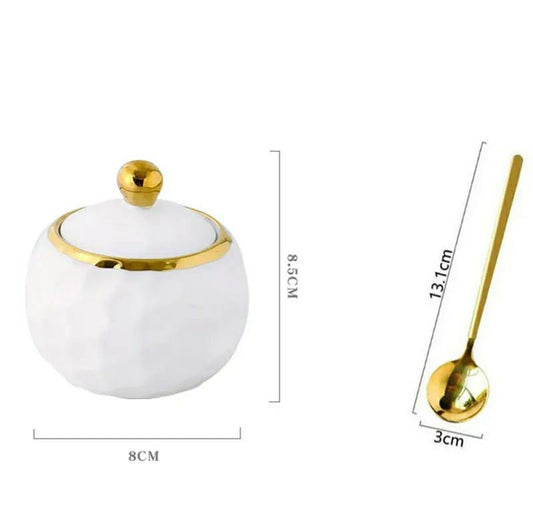 3-in-1 Ceramic Sugar Canister Set with Golden Handle