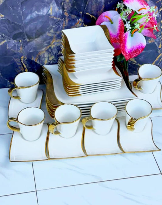 30-Piece Luxury Ceramic Dinner Set with Gold Trim