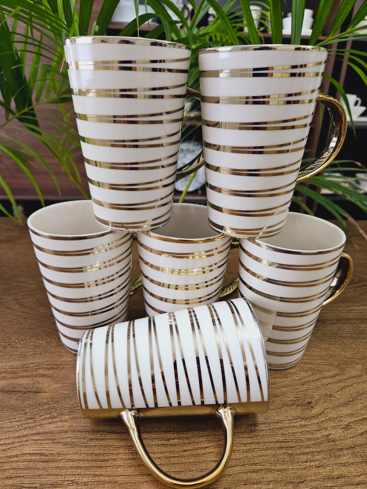 Gold Stripe Ceramic Mug Set (6pcs)