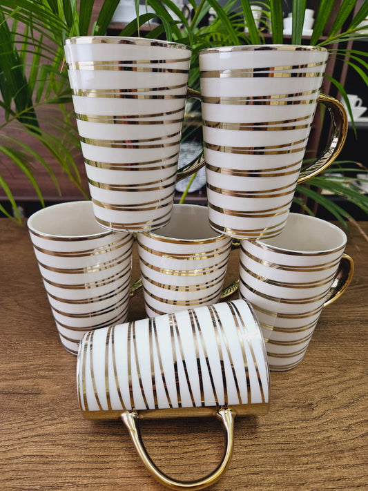 Gold Stripe Ceramic Mug Set (6pcs)
