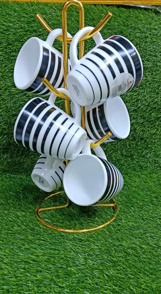 Striped Ceramic Mug Set (6pcs – 40cl)