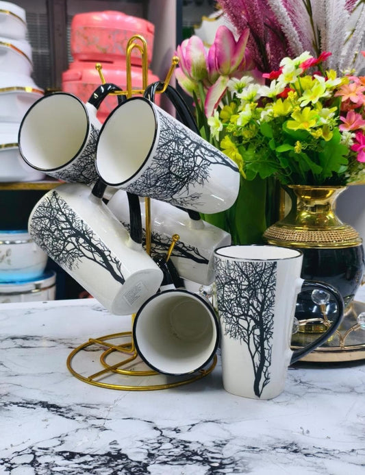 Tree Design Ceramic Mug Set (6pcs)