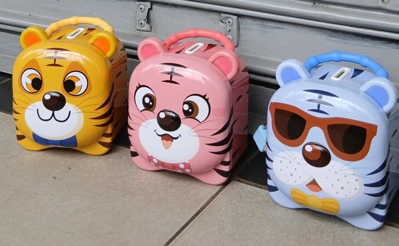 Metallic Tiger Coin Bank (with Lock & Handle)