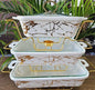 3-Piece White & Gold Marble Ceramic Chafing Dish Set with Glass Lids serveware