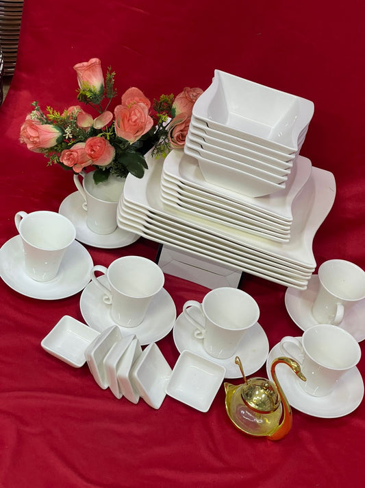 36-Piece Deluxe White Porcelain Dinner Set – Modern Elegant Design