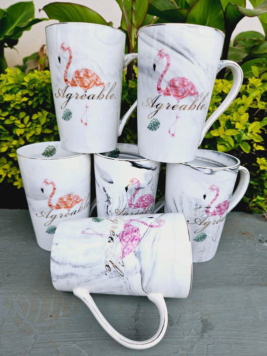 Flamingo Marble Ceramic Mug Set – 6 Pieces