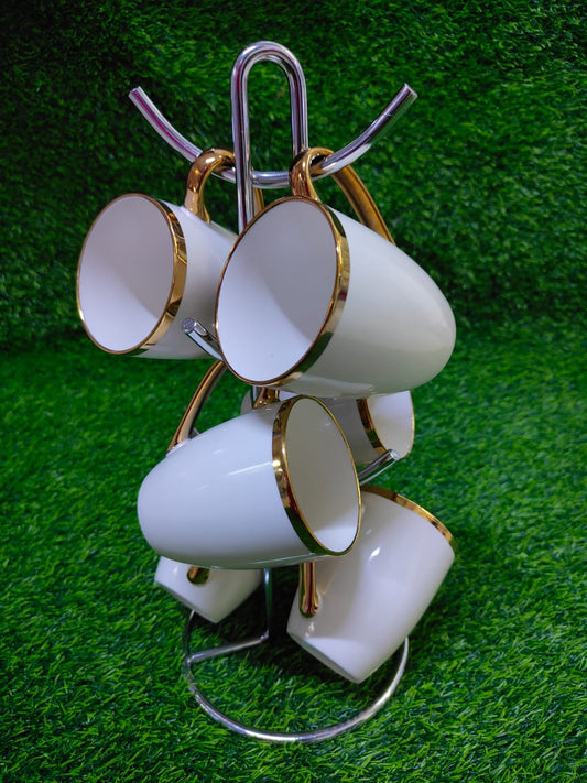 6-Piece Elegant Gold-Rim Ceramic Mug Set