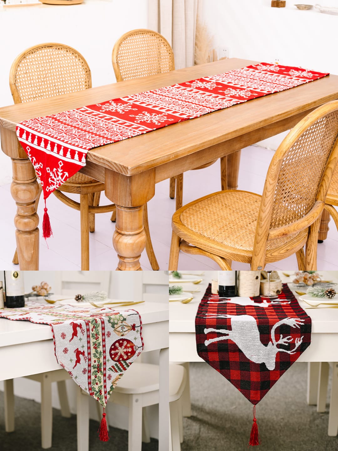 Elegant Christmas Themed Table Runners with Tassels (180×35cm)