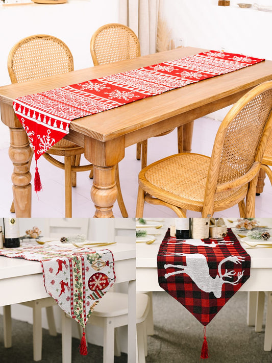 Elegant Christmas Themed Table Runners with Tassels (180×35cm)