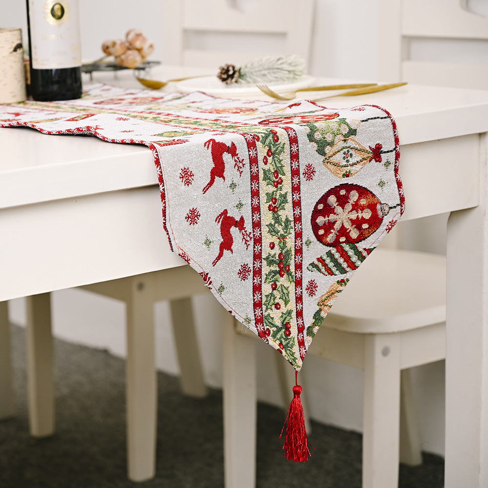 Elegant Christmas Themed Table Runners with Tassels (180×35cm)