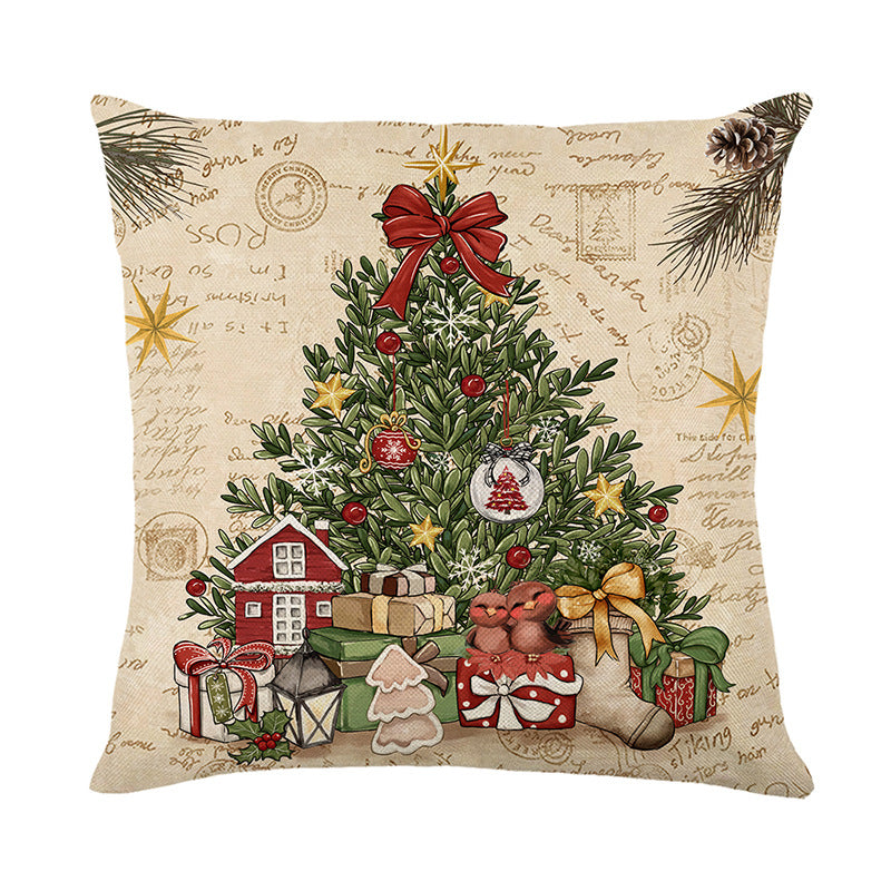 Christmas Themed Linen Throw Pillow Covers (45×45cm)