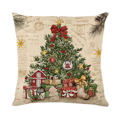 Christmas Themed Linen Throw Pillow Covers (45×45cm)