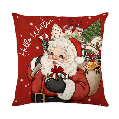 Christmas Themed Linen Throw Pillow Covers (45×45cm)