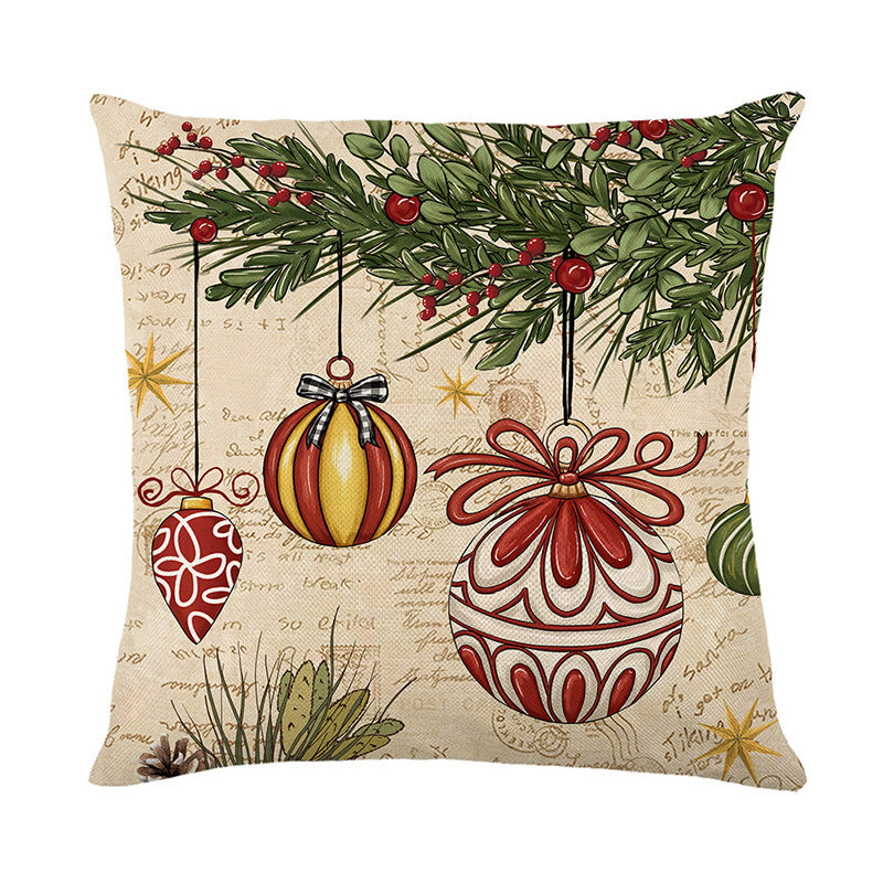 Christmas Themed Linen Throw Pillow Covers (45×45cm)