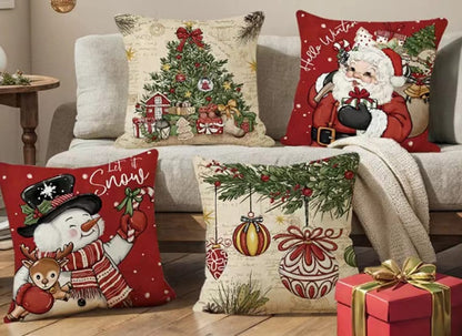 Christmas Themed Linen Throw Pillow Covers (45×45cm)