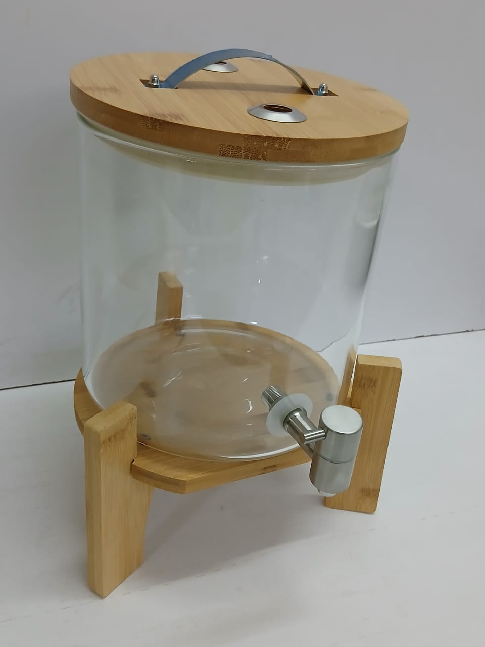 Glass Juice & Beverage Dispenser with Bamboo Stand