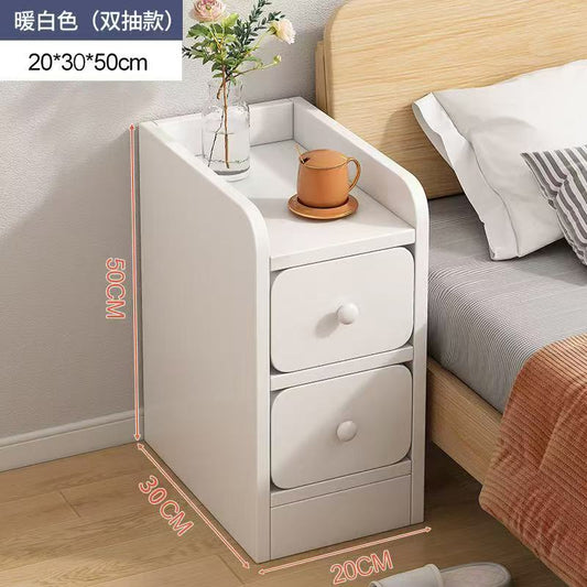 Minimalist Wooden Bedside Table – Warm White (2 Drawers)