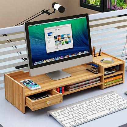 Bamboo Monitor Stand Riser with Drawer & Desk Organizer