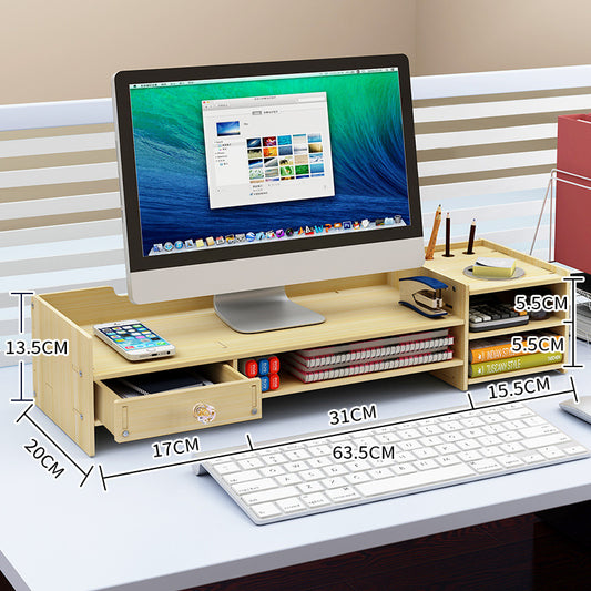 Bamboo Monitor Stand Riser with Drawer & Desk Organizer