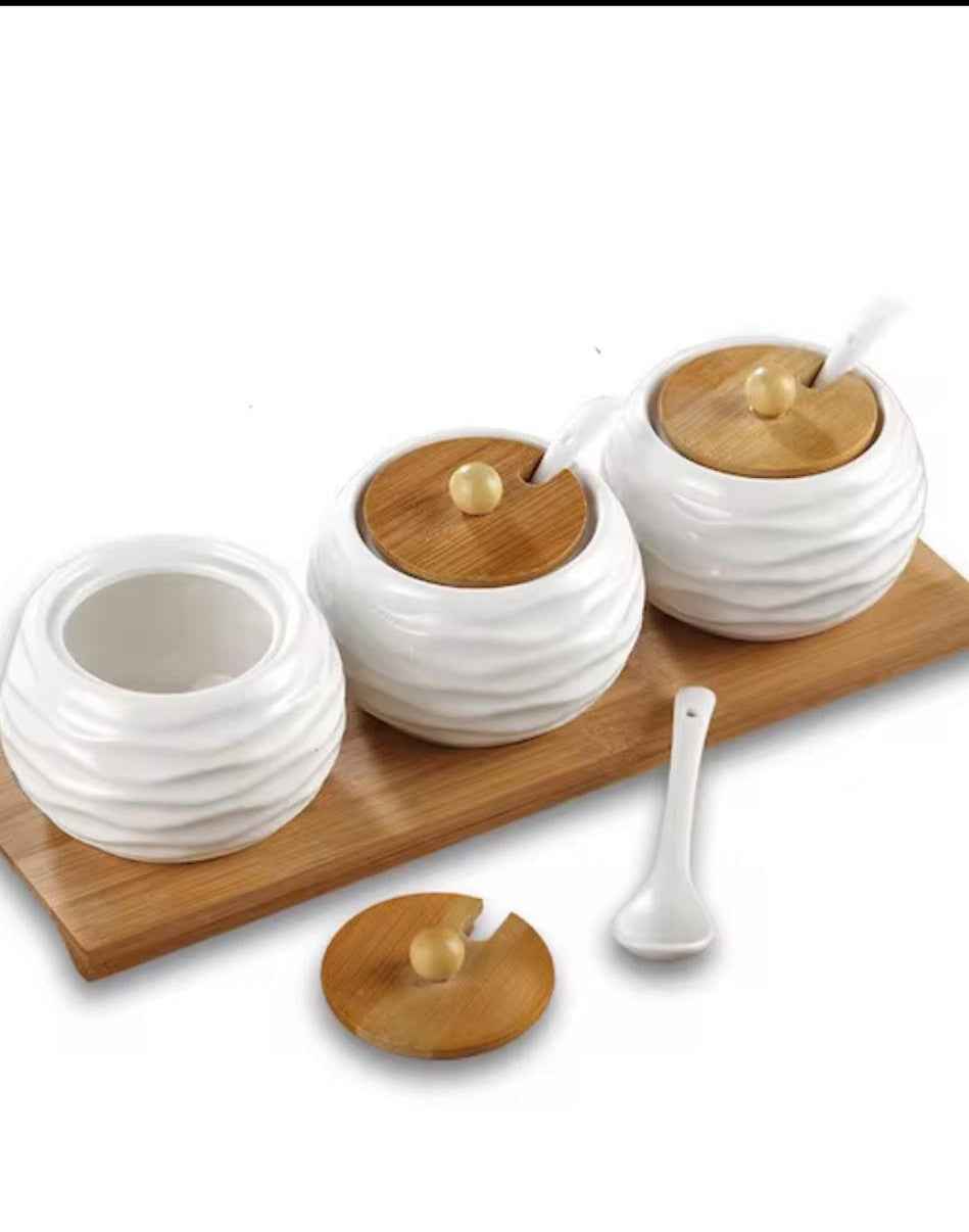 3-Piece Ceramic Condiment Canister Set – White