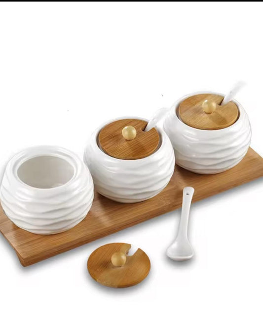 3-Piece Ceramic Condiment Canister Set – White