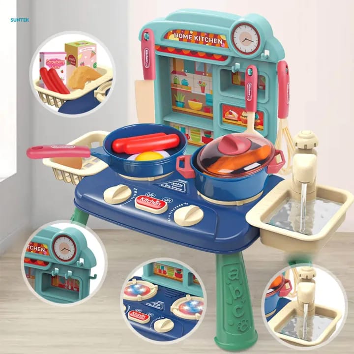 27-Piece Kids Kitchen Play Set with Lights, Sounds & Real Water Faucet