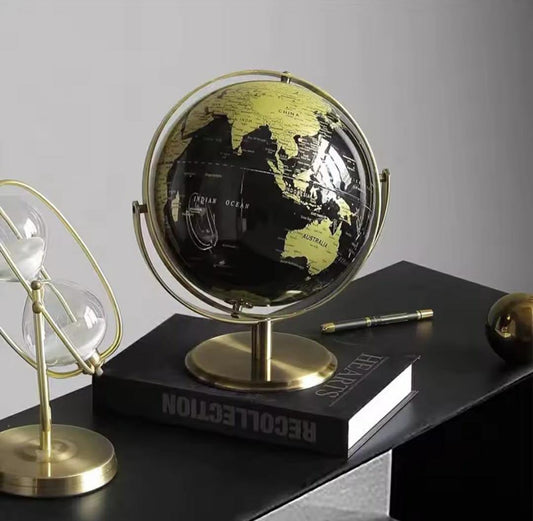 Elegant Rotating Atlas Globe – 27cm Height (Gold & Black Design)