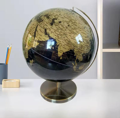 Elegant Rotating Atlas Globe – 27cm Height (Gold & Black Design)