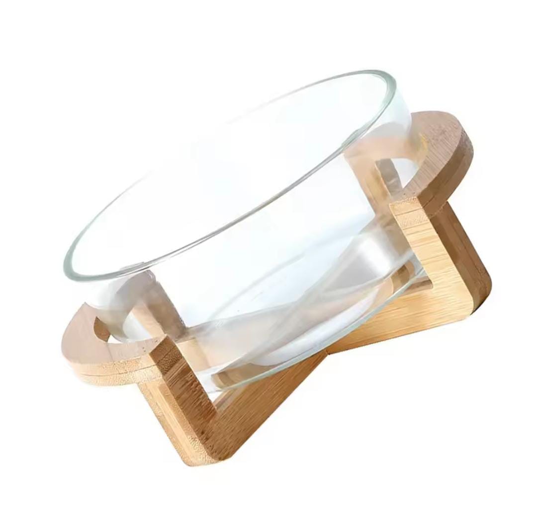 Borosilicate Glass Salad Bowl with Wooden Base