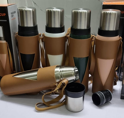 Premium 1000ml Vacuum Flask with Leather Carry Case