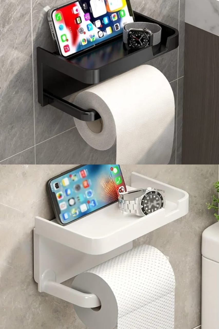 Bathroom Tissue Paper Holder with Phone Shelf