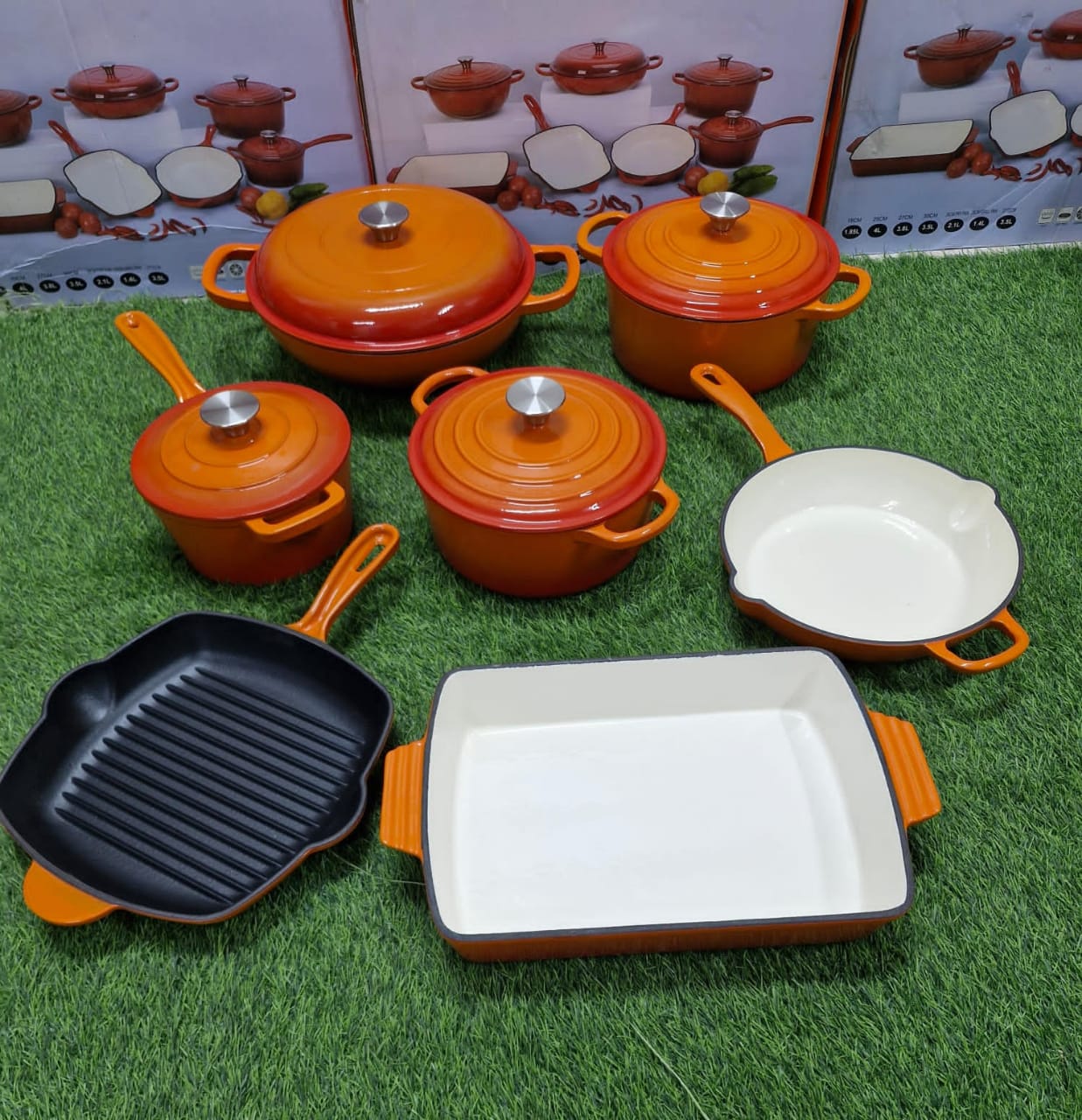 NSFE 11 PCS Enamel Cast Iron Cooking Pots Set