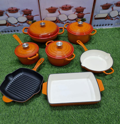 NSFE 11 PCS Enamel Cast Iron Cooking Pots Set