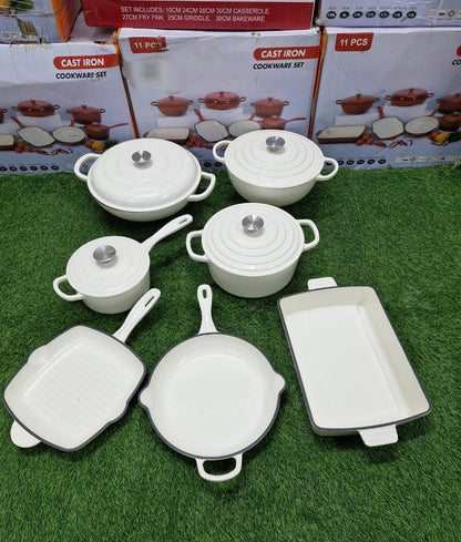 NSFE 11 PCS Enamel Cast Iron Cooking Pots Set