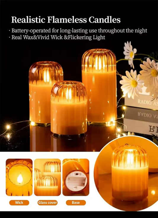 3 in 1 Advanced Glass LED Decor Candle Set