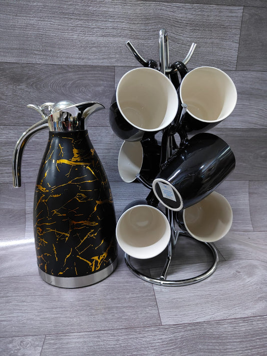 tea set mugs and a flask 6 pieces
