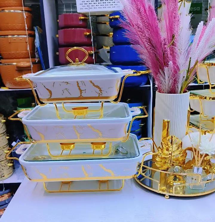 Marble gold 3 in 1 ceramic Chaffin dishes