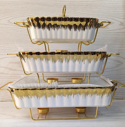 Marble gold 3 in 1 ceramic Chaffin dishes
