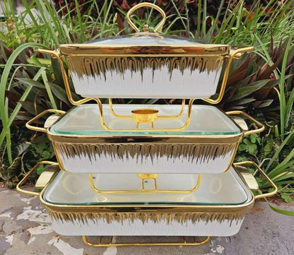 Marble gold 3 in 1 ceramic Chaffin dishes