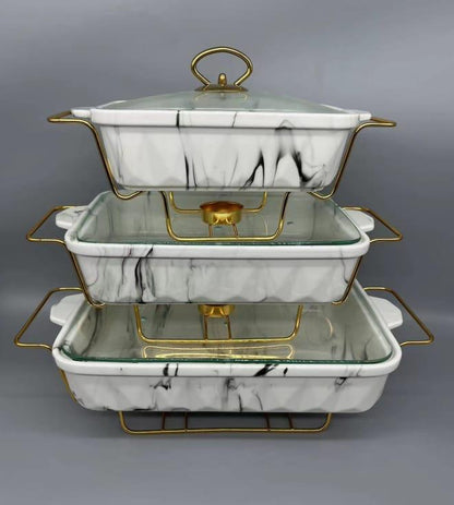 Marble gold 3 in 1 ceramic Chaffin dishes