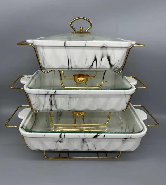 Marble Black 3 in 1 ceramic Chafing dishes serveware
