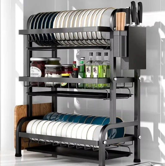 3-Tier Large Capacity Dish Rack with Utensil Holder, Cutting Board Holder, Drain Board Tray for Kitchen Counter Storage